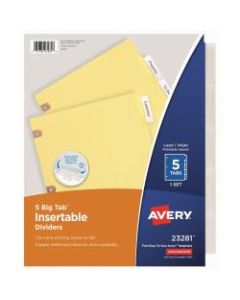 Avery Big Tab Insertable Dividers, Copper Reinforced, 30% Recycled, Buff/Clear, 8 1/2in x 11in, 5-Tab