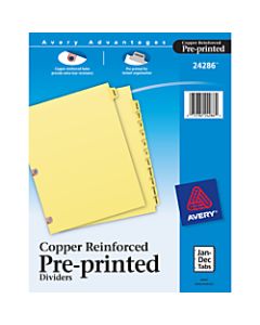 Avery Preprinted Laminated Copper-Reinforced Tab Dividers, Jan.-Dec.