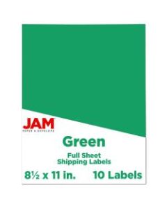 JAM Paper Full-Page Mailing And Shipping Labels, 337628607, 8 1/2in x 11in, Lime Green, Pack Of 10