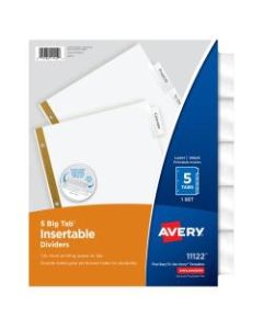 Avery Big Tab Insertable Dividers Gold Reinforced Edge, White/Clear, 5-Tab