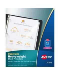 Avery Page-Size Sheet Protectors For 3-Hole Punched Sheets, Heavyweight, Clear, Box Of 50