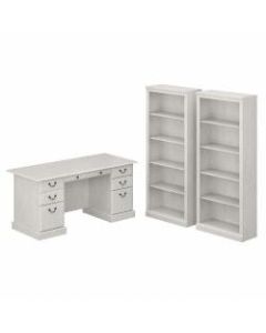 Bush Furniture Saratoga 66inW Executive Desk And Bookcase Set, Linen White Oak, Standard Delivery