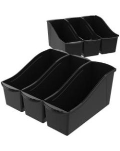 Storex Book Bins - 7in Height x 5.3in Width14.3in Length - Black - Plastic - 6 / Carton