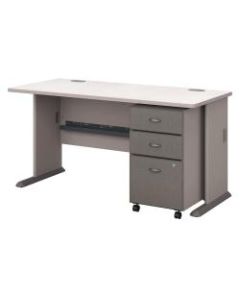 Bush Business Furniture Office Advantage 60inW Desk With Mobile File Cabinet, Pewter/White Spectrum, Standard Delivery