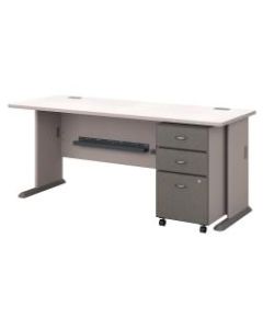 Bush Business Furniture Office Advantage 72in Desk With Mobile File Cabinet, Pewter/White Spectrum, Standard Delivery