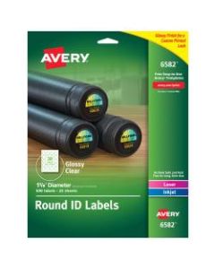 Avery Permanent Permanent Inkjet/Laser Multipurpose Labels, 6582, 1 5/8in Diameter, Glossy Clear, Pack Of 500
