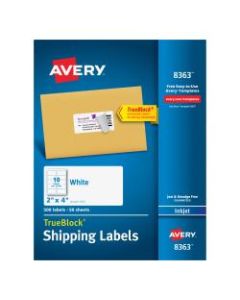 Avery TrueBlock Permanent Inkjet Shipping Labels, 8363, 2in x 4in, White, Pack Of 500