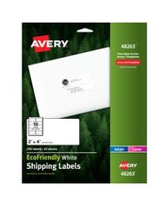 Avery EcoFriendly Permanent Shipping Labels, 48263, 100% Recycled, 2in x 4in, White, Pack Of 250