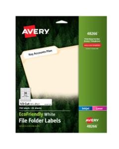 Avery Easy Peel EcoFriendly Permanent File Folder Labels, 48266, 2/3in x 3 7/16in, 100% Recycled, White, Pack Of 750