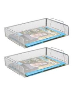 Mind Reader Desktop 2-Piece Stackable Letter Tray, 3inH x 13-1/4inW x 9-1/2inD, Silver