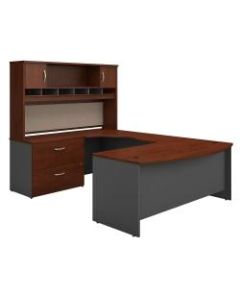Bush Business Furniture Components 72inW Left-Handed Bow-Front U-Shaped Desk With Hutch And Storage, Hansen Cherry/Graphite Gray, Standard Delivery