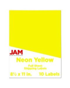 JAM Paper Full-Page Mailing And Shipping Labels, 337628611, 8 1/2in x 11in, Neon Yellow, Pack Of 10