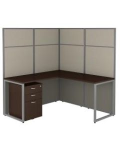 Bush Business Furniture Easy Office 60inW L-Shaped Cubicle Desk With File Cabinet And 66inH Panels, Mocha Cherry, Premium Installation