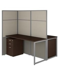 Bush Business Furniture Easy Office 60inW 2-Person Cubicle Desk With File Cabinets And 66inH Panels, Mocha Cherry, Premium Installation