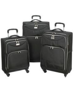 Overland Geoffrey Beene Midnight Fabric Rolling 3-Piece Luggage Set, Black