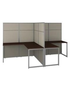 Bush Business Furniture Easy Office 60inW 2-Person L-Shaped Cubicle Desk Workstation With 66inH Panels, Mocha Cherry, Premium Installation