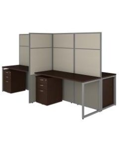 Bush Business Furniture Easy Office 60inW 4-Person Cubicle Desk With File Cabinets And 66inH Panels, Mocha Cherry, Premium Installation
