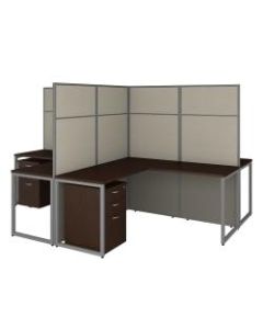 Bush Business Furniture Easy Office 60inW 4-Person L-Shaped Cubicle Desk With Drawers And 66inH Panels, Mocha Cherry, Premium Installation