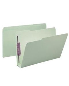 Smead Pressboard Fastener Folders With SafeSHIELD Fasteners, 3in Expansion, Legal Size, 100% Recycled, Gray/Green, Box Of 25