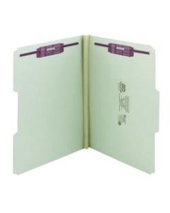 Smead Pressboard Fastener Folders With SafeSHIELD Fasteners, 1in Expansion, Letter Size, 100% Recycled, Gray/Green, Box Of 25