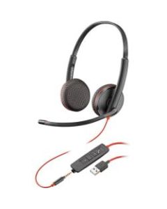 Plantronics Blackwire C3225 Headset - Stereo - USB Type A, Mini-phone (3.5mm) - Wired - 20 Hz - 20 kHz - Over-the-head - Binaural - Supra-aural - Noise Cancelling Microphone - Black