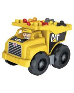 Mega Bloks Cat Dump Truck - Moveable Bin that Tilts Back to Dump Out Blocks - Includes 1 Construction Worker Figurine and 25 Blocks