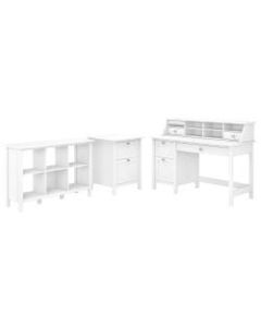 Bush Furniture Broadview 54inW Computer Desk With Pedestal, Organizer, 6-Cube Bookcase And File Cabinet, Pure White, Standard Delivery