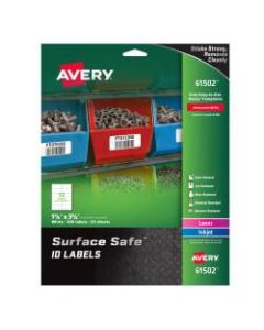 Avery Surface Safe ID Labels, 61502, 1 5/8in x 3 5/8in, White, Pack Of 300 Labels