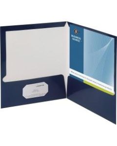 Business Source Letter Pocket Folder - 8 1/2in x 11in - 100 Sheet Capacity - 2 Internal Pocket(s) - Card Paper - Navy - 25 / Box
