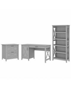 Bush Furniture Key West 54inW Computer Desk With 2-Drawer Lateral File Cabinet And 5-Shelf Bookcase, Cape Cod Gray, Standard Delivery