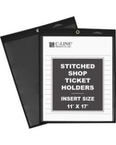C-Line Stitched Shop Ticket Holders - Support 8.50in x 14in , 11in x 14in Media - Vinyl - 25 / Box - Black, Clear