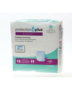 Protection Plus Super Protective Disposable Underwear, XX-Large, 68 - 80in, White, 12 Per Bag, Case Of 4 Bags