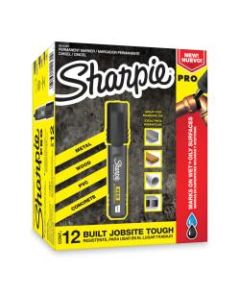 Sharpie PRO Permanent Markers, Chisel Tip, Medium Point, Black/Gray Barrel, Black Ink, Pack Of 12 Markers