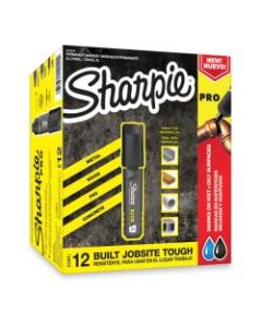 Sharpie PRO Permanent Markers, Chisel Tip, Extra-Large Point, Black/Gray Barrel, Black Ink, Pack Of 12 Markers