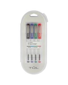 TUL Fine Liner Porous-Point Pens, Ultra-Fine, 0.4 mm, Silver Barrel, Assorted Ink Colors, Pack Of 4 Pens