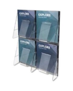 Deflect-O Stand-Tall Pre-Assembled Wall System, 4 Magazine Compartments, 23 1/2inH x 18 1/4inW x 2 7/8inD, Clear/Black