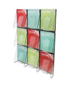 Deflect-O Stand-Tall Pre-Assembled Wall System, 9 Magazine Compartments, 35 3/4inH x 27 1/2inW x 3 3/8inD, Clear/Black