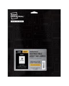 Avery PermaTrack Destructible Asset Tag Labels, 60537, 1-1/4in x 2-3/4in, Matte White, Pack Of 112 Labels