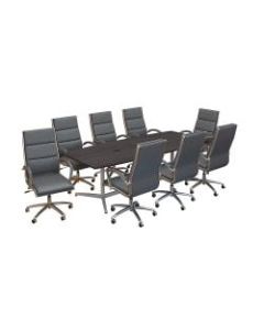 Bush Business Furniture 96inW x 42inD Boat-Shaped Conference Table With Metal Base And Set Of 8 High-Back Office Chairs, Storm Gray, Premium Installation