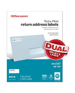 Office Depot Brand Inkjet/Laser Return Address Labels, White, 2/3in x 1 3/4in, Pack Of 1,500