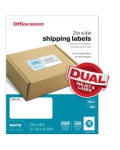 Office Depot Brand Inkjet/Laser Shipping Labels, White, 2in x 4in, Pack Of 2500