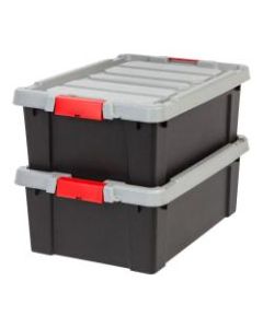 IRIS Store It All Plastic Storage Totes, 10 Gallons, 9 3/8in x 17 5/8in x 24 7/8in, Black, Case Of 2