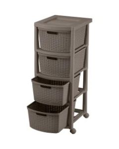 Rimax Plastic 4-Drawer Rolling Storage Cart, 32 15/16in x 13in x 15 7/16in, Mocha