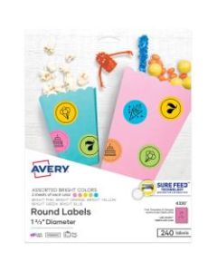 Avery Assorted Bright Colors Easy Peel Labels, 4330, 1-2/3in, Assorted Colors, Pack Of 240