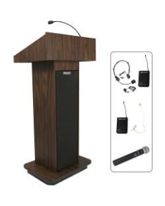 AmpliVox SW505 - Wireless Executive Sound Column Lectern - Rectangle Top - Sculpted Base - 20.75in Table Top Width x 16.50in Table Top Depth - 47in Height x 22in Width x 18in Depth - Assembly Required - High Pressure Laminate (HPL), Walnut