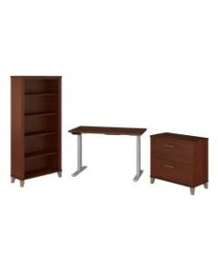 Bush Furniture Somerset 48inW Height-Adjustable Standing Desk with Lateral File Cabinet and 5 Shelf Bookcase, Hansen Cherry, Standard Delivery