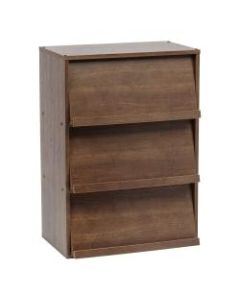 IRIS Wood Shelf With Pocket Doors, 3-Tier, Brown