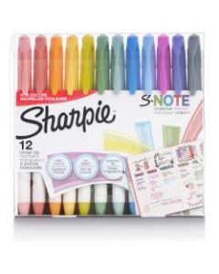 Sharpie S-Note Highlighters, Chisel Tip, Assorted Colors, Pack Of 12 Highlighters