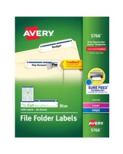 Avery TrueBlock Permanent Inkjet/Laser File Folder Labels, 5766, 2/3in x 3 7/16in, Blue, Box Of 1,500