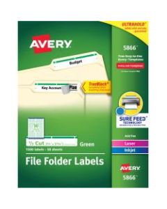 Avery TrueBlock Permanent Inkjet/Laser File Folder Labels, 5866, 2/3in x 3 7/16in, Green, Box Of 1,500